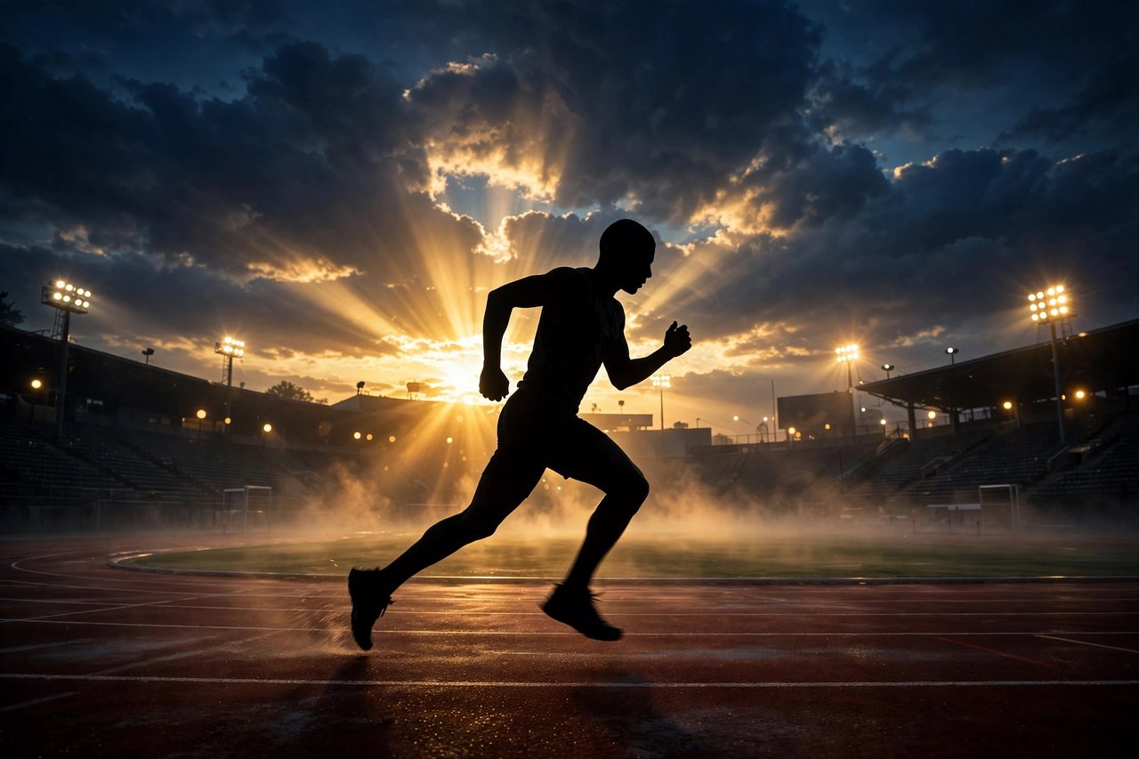 Athlete sprinting at dawn — the intensity Simon Sahi brings to real estate