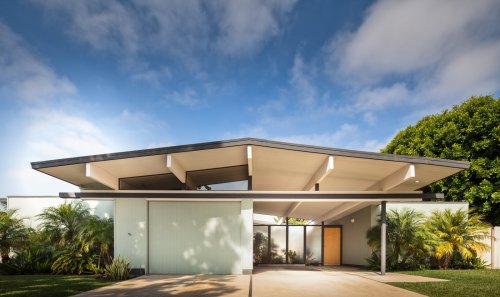 Mid-century ranch home exterior in California