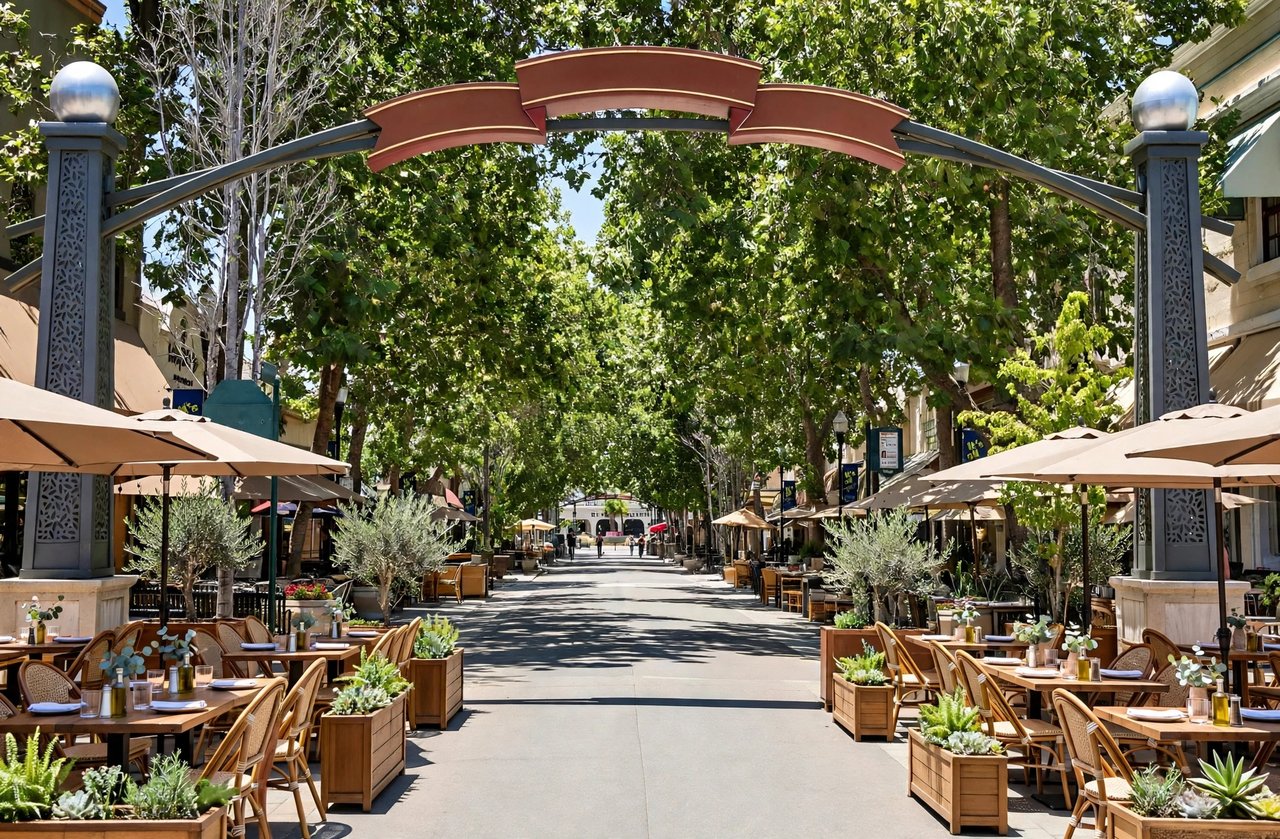 Downtown dining district with outdoor seating, Sunnyvale California