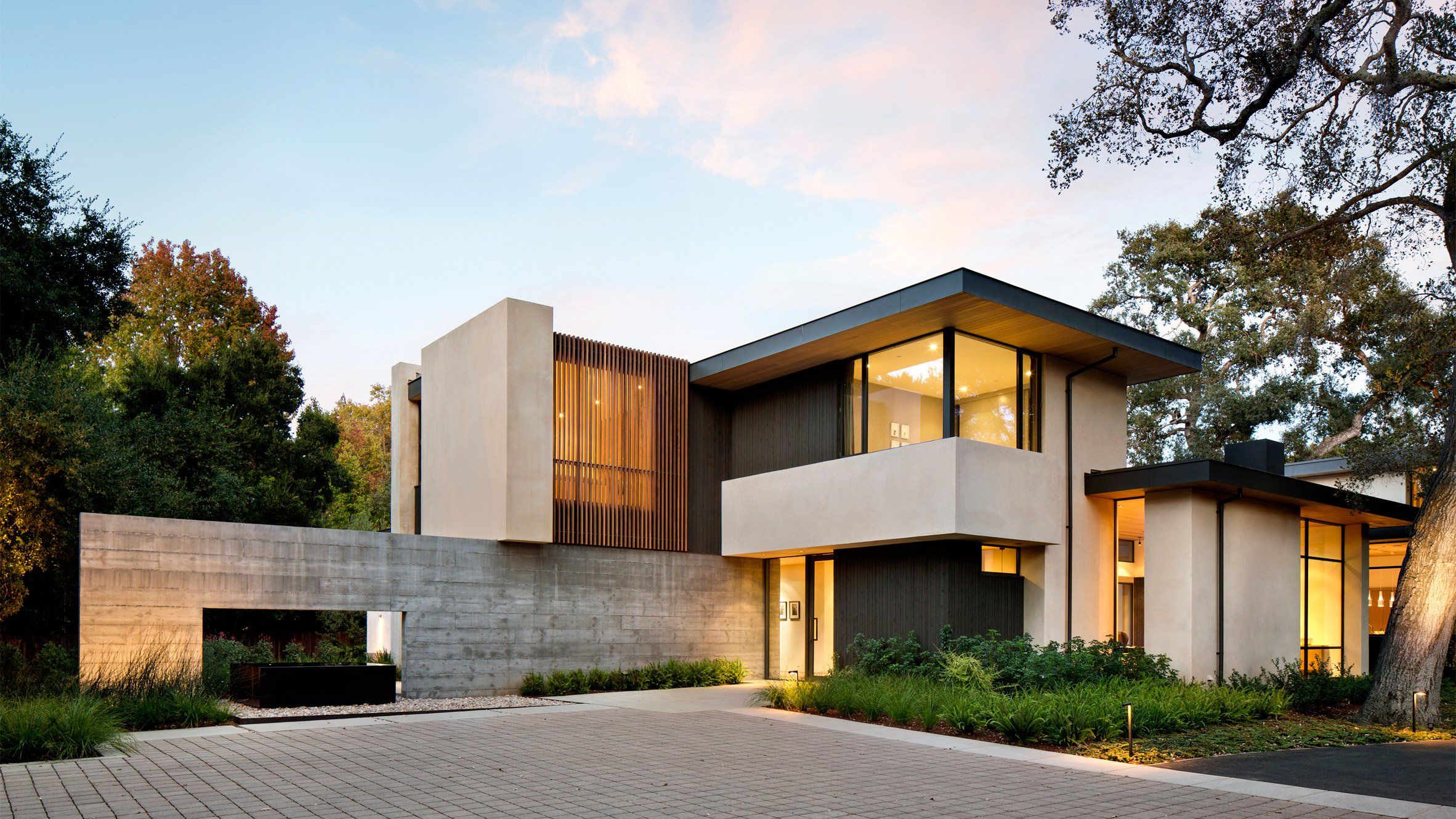 Modern home at dusk in the Los Altos Highlands