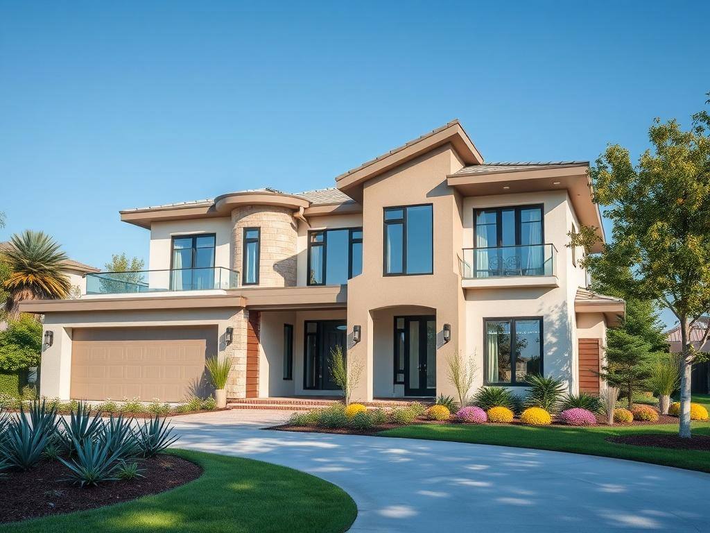 Modern suburban house under blue sky in Cupertino