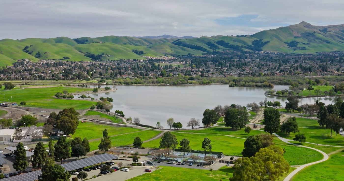 Shoreline Lake Park aerial, Mountain View, California