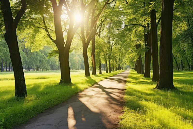 Tree-lined trail in a Mountain View park, California