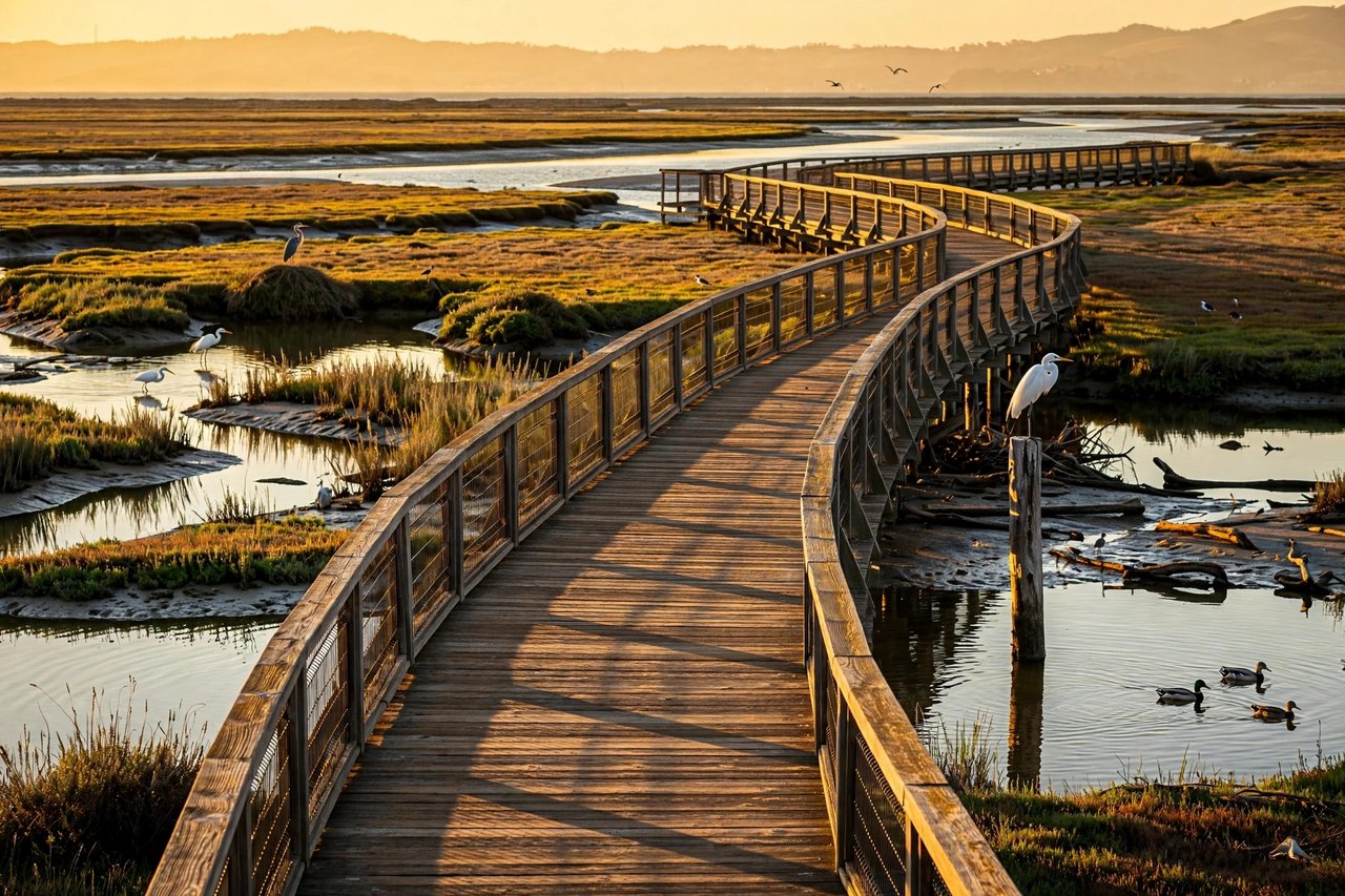Baylands Nature Preserve boardwalk and marsh, Palo Alto California