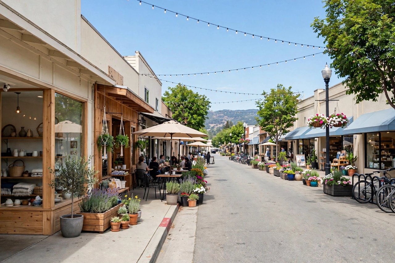Laurel Street downtown with shops and cafes, San Carlos California