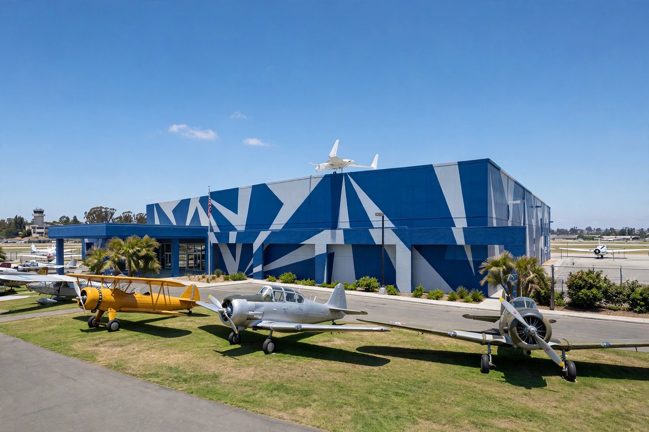 Aviation museum exterior with vintage aircraft, San Carlos California
