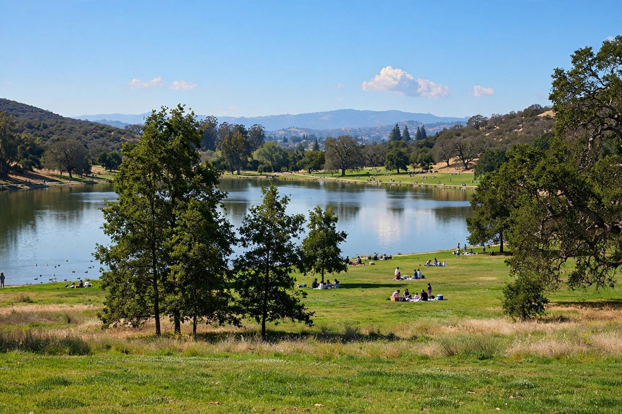 San Jose regional park with lake and lawns, California