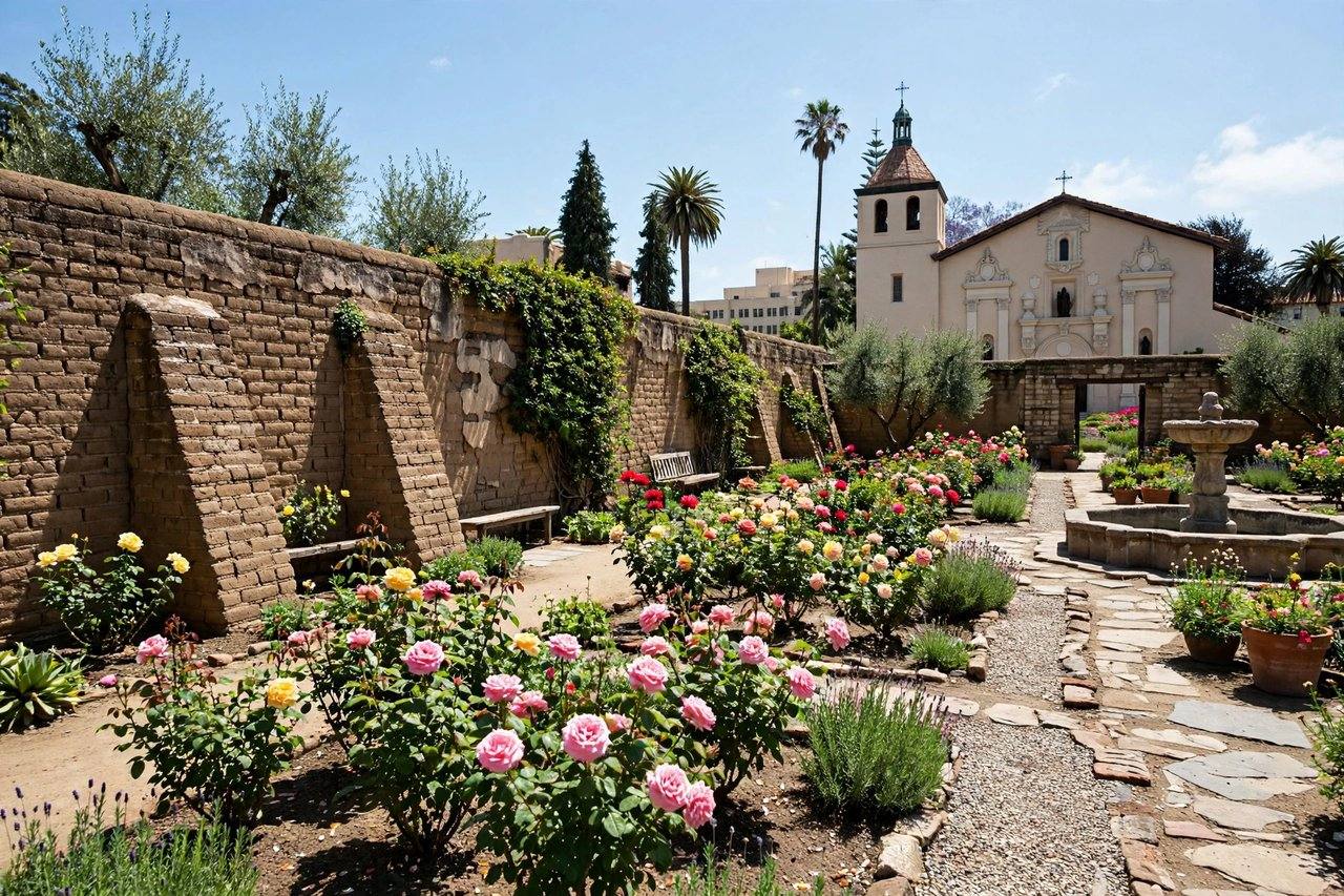 Mission gardens with roses, Santa Clara